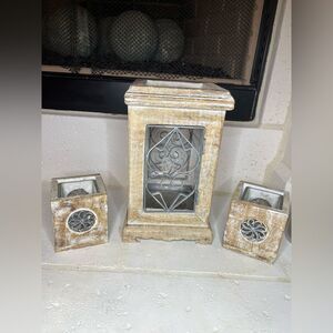 Pier 1 Imports Rustic Wooden Lantern with Metal Accents